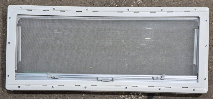 Used White Radius Emergency Opening Window : 46 5/8" W x 18 3/4" H x 1 1/8" D - Young Farts RV Parts