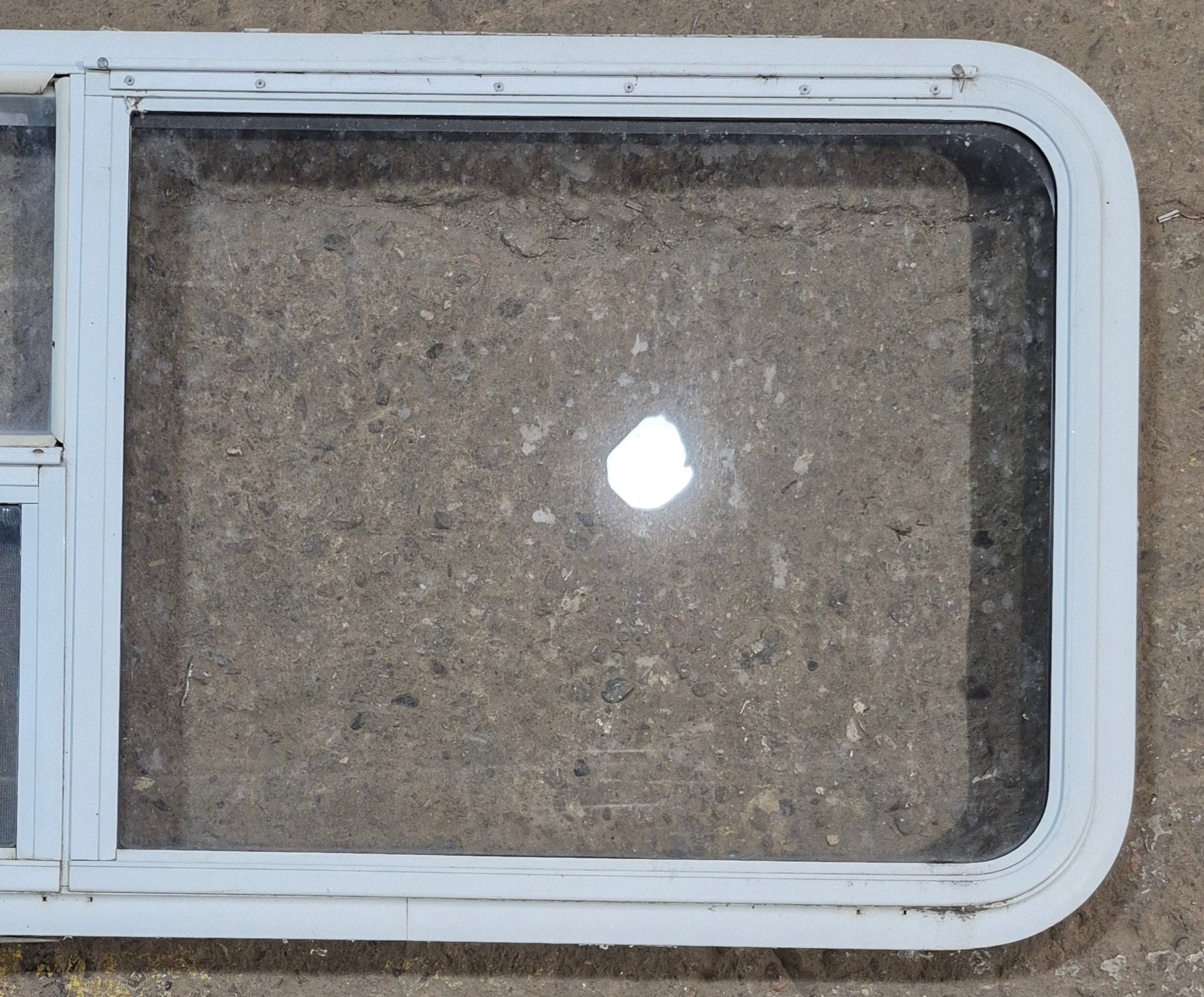 Used White Radius Emergency Opening Window : 47 1/2" W x 21 1/4" H x 2" D - Young Farts RV Parts