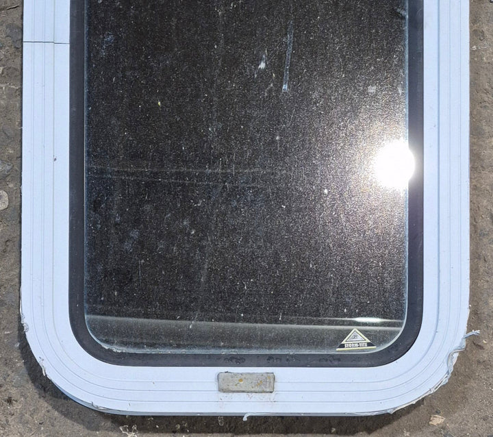 Used White Radius Non Opening Window : 13 1/2" W x 23 1/2" H x 1 7/8" D - Young Farts RV Parts