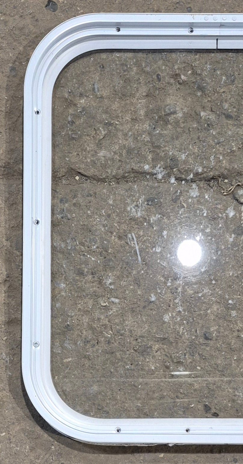 Used White Radius Non Opening Window : 19 1/2" W x 21 1/2" H x 1" D - Young Farts RV Parts