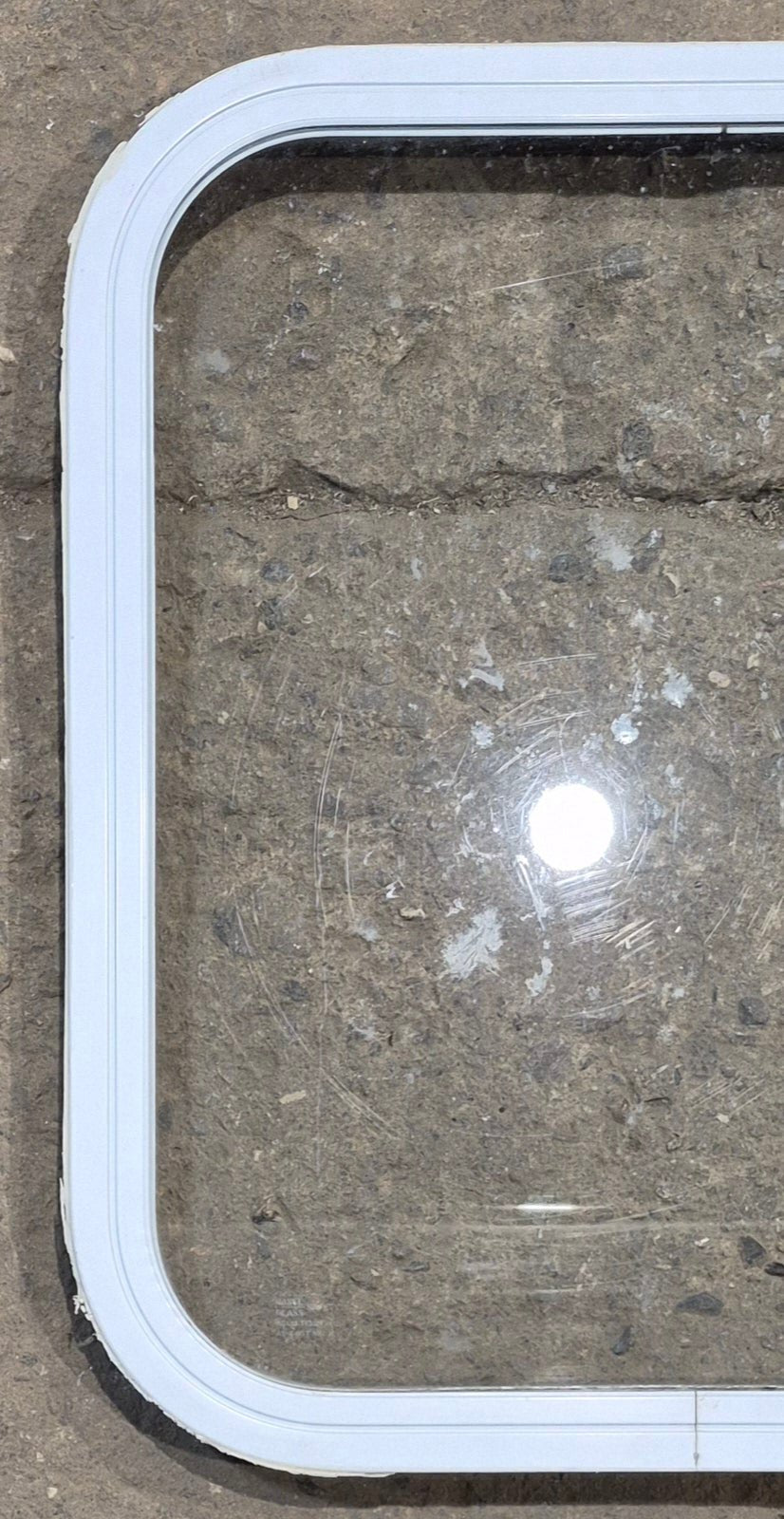 Used White Radius Non Opening Window : 19 1/2" W x 21 1/2" H x 1" D - Young Farts RV Parts