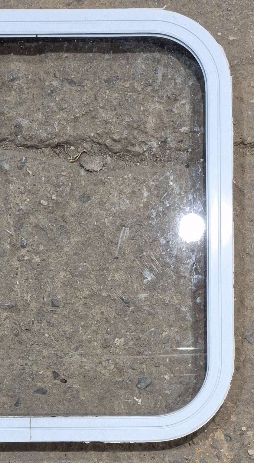 Used White Radius Non Opening Window : 19 1/2" W x 21 1/2" H x 1" D - Young Farts RV Parts