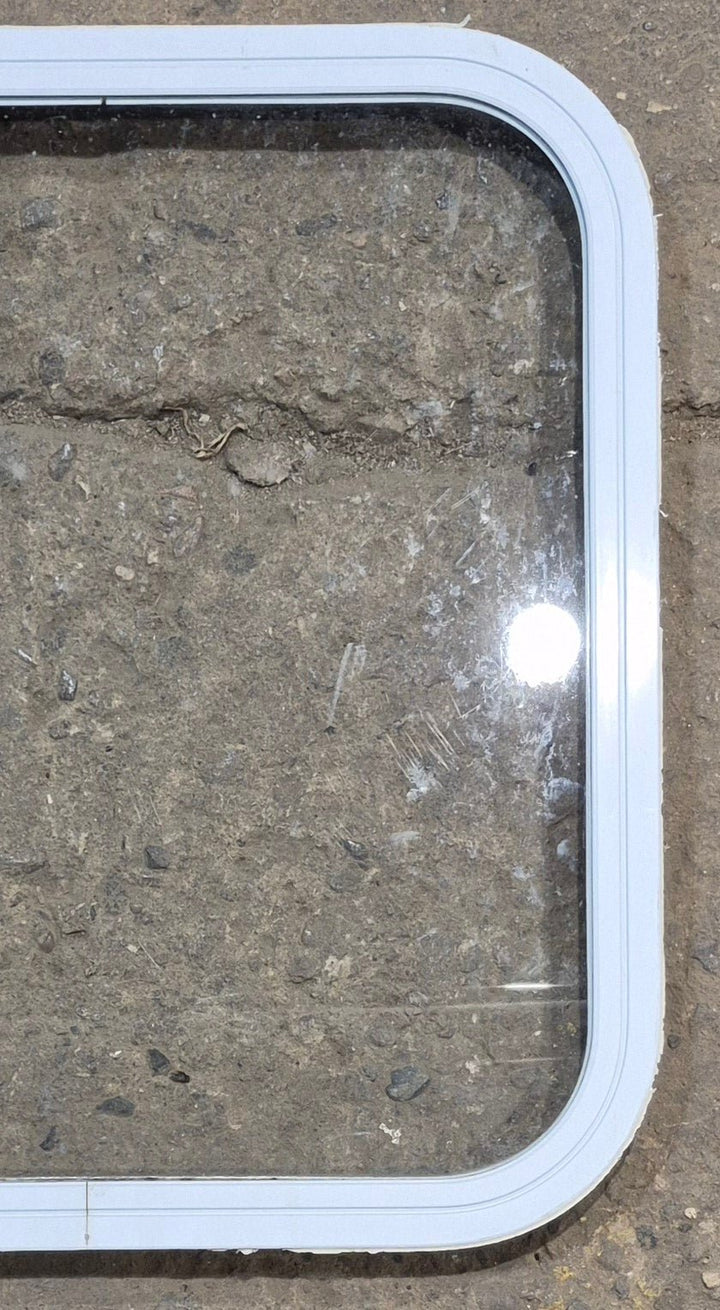 Used White Radius Non Opening Window : 19 1/2" W x 21 1/2" H x 1" D - Young Farts RV Parts