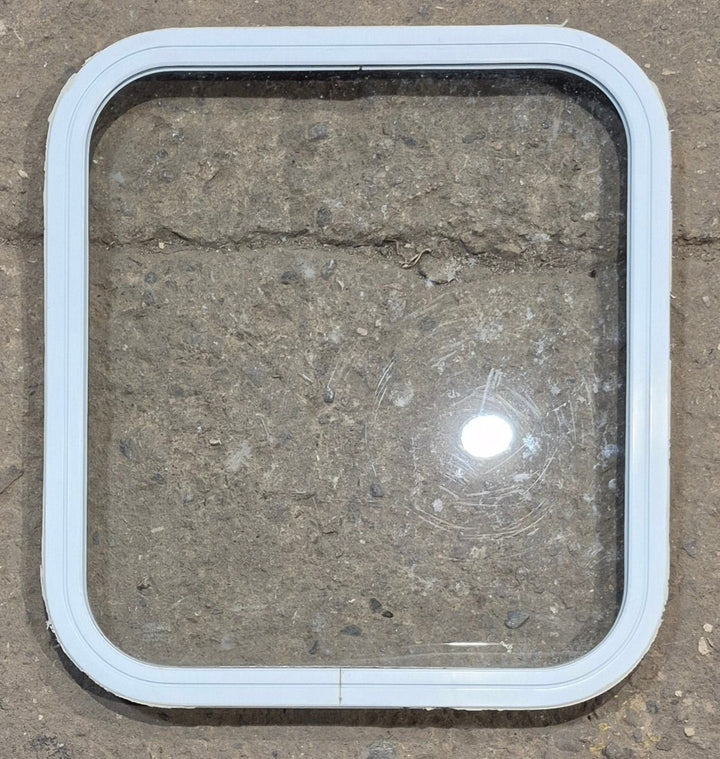 Used White Radius Non Opening Window : 19 1/2" W x 21 1/2" H x 1" D - Young Farts RV Parts