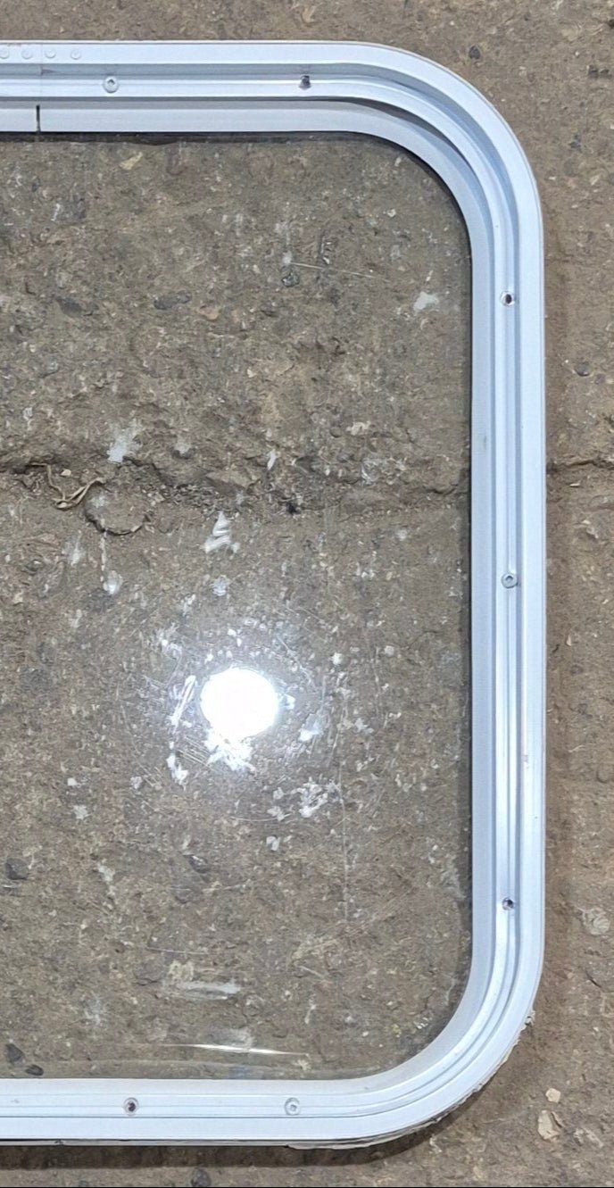 Used White Radius Non Opening Window : 19 1/2" W x 21 1/2" H x 1" D - Young Farts RV Parts