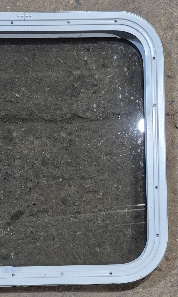 Used White Radius Non Opening Window : 23 1/2" W x 21 1/4" H x 1 7/8" D - Young Farts RV Parts