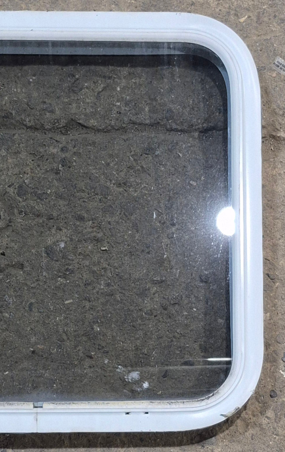 Used White Radius Non Opening Window : 23 1/2" W x 21 1/4" H x 1 7/8" D - Young Farts RV Parts
