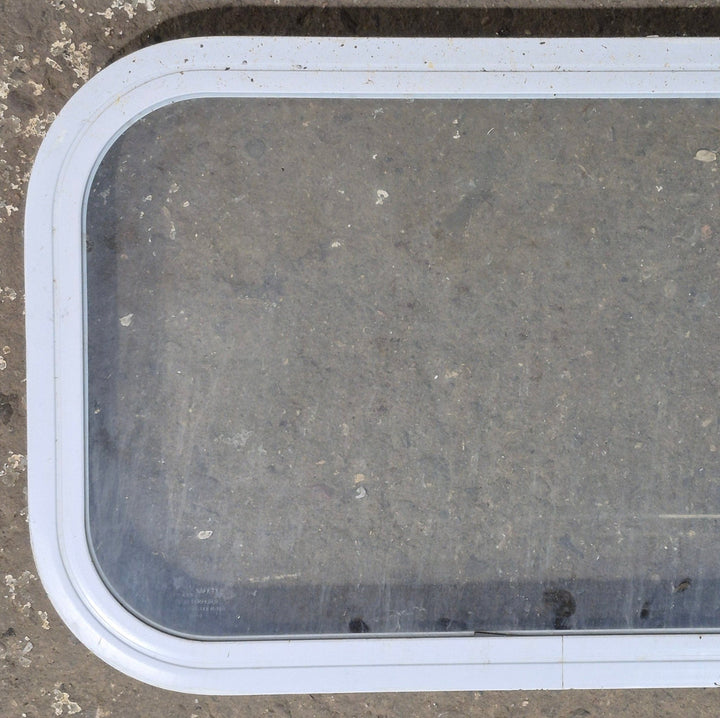 Used White Radius Non Opening Window : 23 3/4" W x 13 3/4" H x 1 7/8" D - Young Farts RV Parts