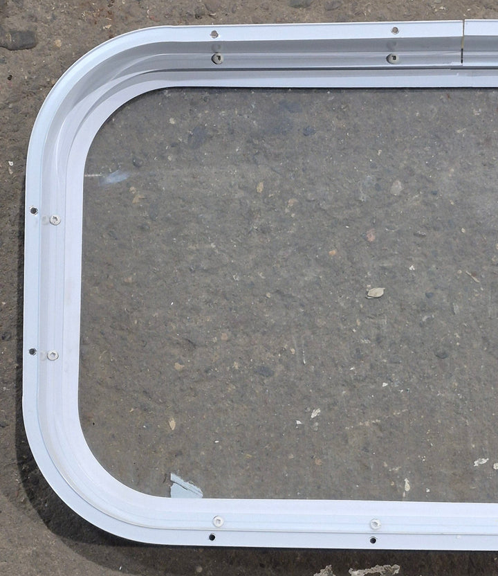 Used White Radius Non Opening Window : 23 3/4" W x 13 3/4" H x 1 7/8" D - Young Farts RV Parts