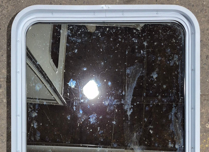 Used White Radius Non Opening Window : 26 1/4" W x 35 1/2" H x 1 7/8" D - Young Farts RV Parts