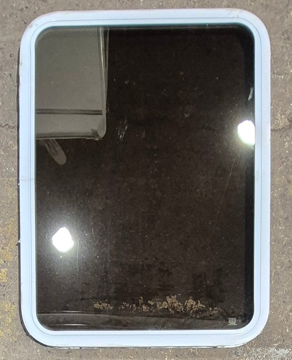 Used White Radius Non Opening Window : 26 1/4" W x 35 1/2" H x 1 7/8" D - Young Farts RV Parts