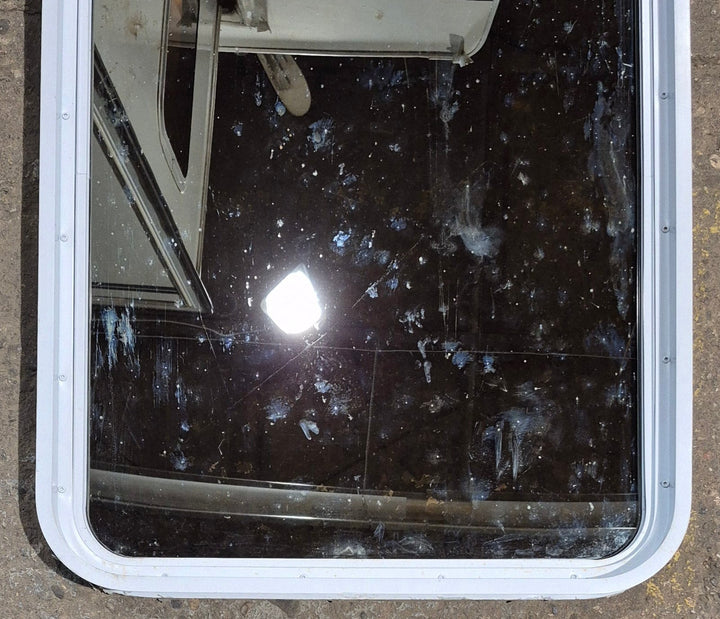 Used White Radius Non Opening Window : 26 1/4" W x 35 1/2" H x 1 7/8" D - Young Farts RV Parts
