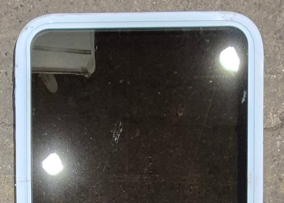 Used White Radius Non Opening Window : 26 1/4" W x 35 1/2" H x 1 7/8" D - Young Farts RV Parts