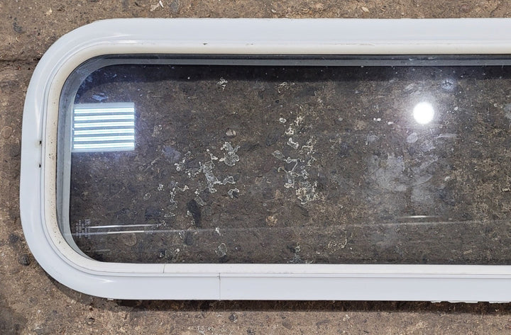 Used White Radius Non Opening Window : 35 1/2" W x 11 1/2" H x 1 7/8" D - Young Farts RV Parts