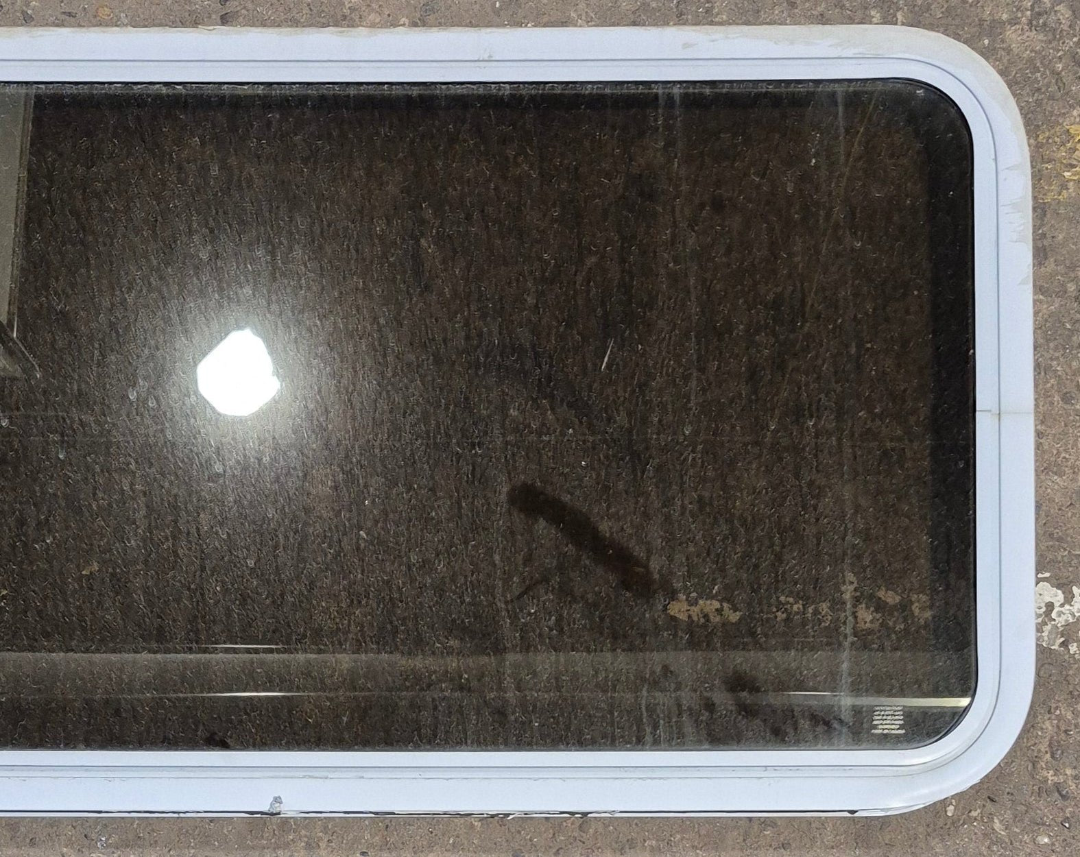 Used White Radius Non Opening Window : 60 1/4" W x 21 3/4" H x 1 7/8" D - Young Farts RV Parts