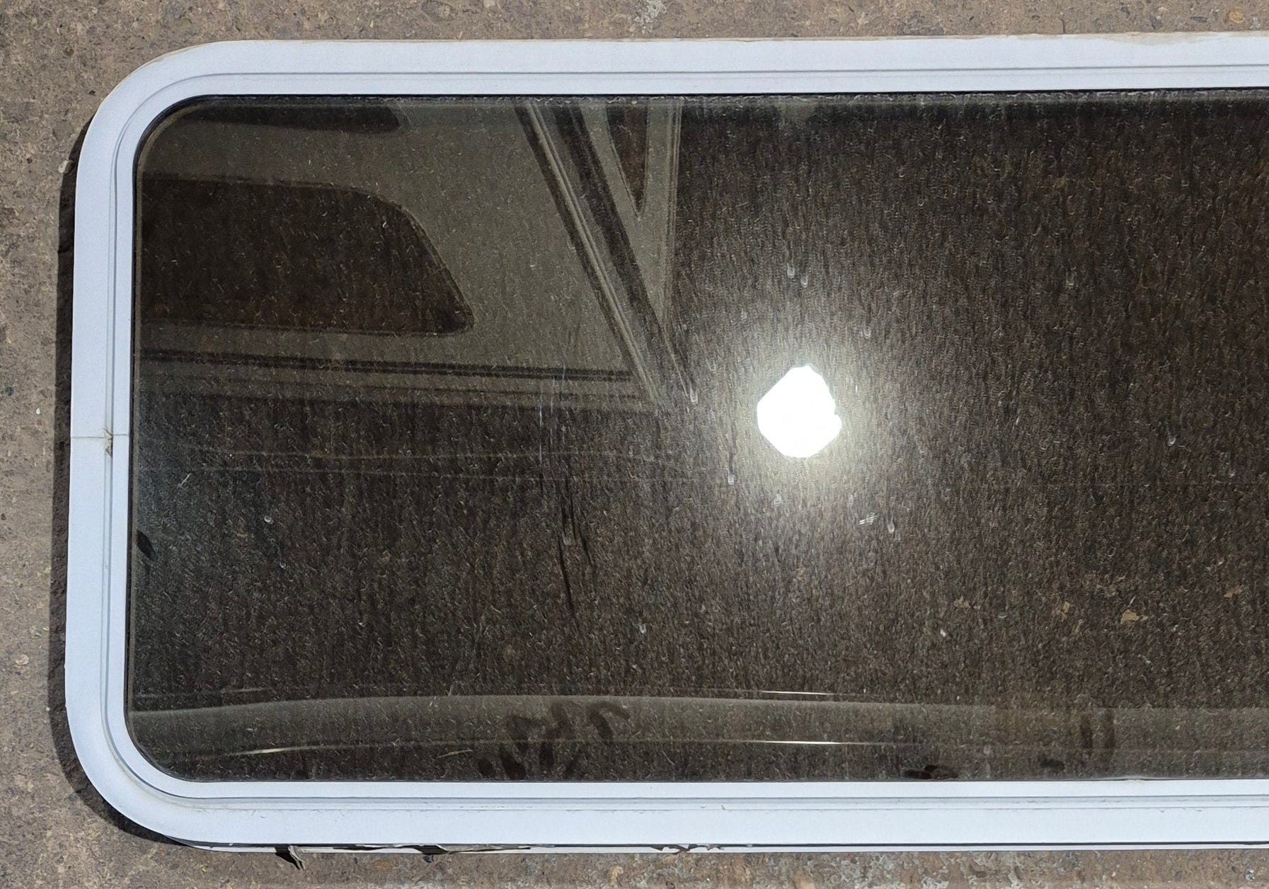 Used White Radius Non Opening Window : 60 1/4" W x 21 3/4" H x 1 7/8" D - Young Farts RV Parts