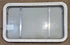 Used White Radius Non - Opening Window With Rock Guard Cover : 35 1/4" W x 21 1/4" H x 1 3/4" D - Young Farts RV Parts