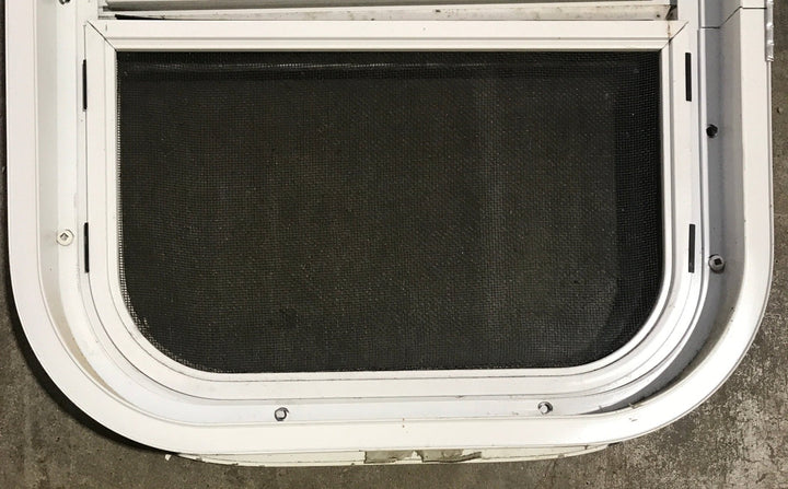 Used White Radius Opening Window : 13 1/2" W x 17 1/2" H x 1 7/8" D - Young Farts RV Parts