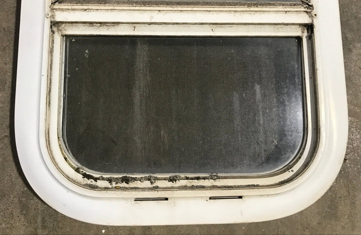 Used White Radius Opening Window : 13 1/2" W x 17 1/2" H x 1 7/8" D - Young Farts RV Parts