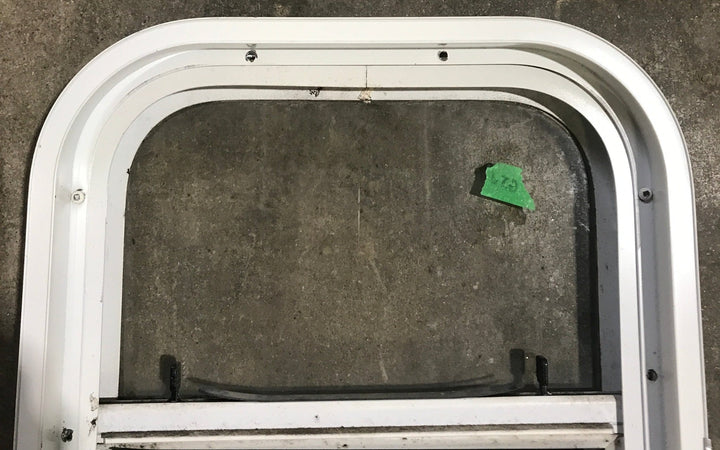Used White Radius Opening Window : 13 1/2" W x 17 1/2" H x 1 7/8" D - Young Farts RV Parts