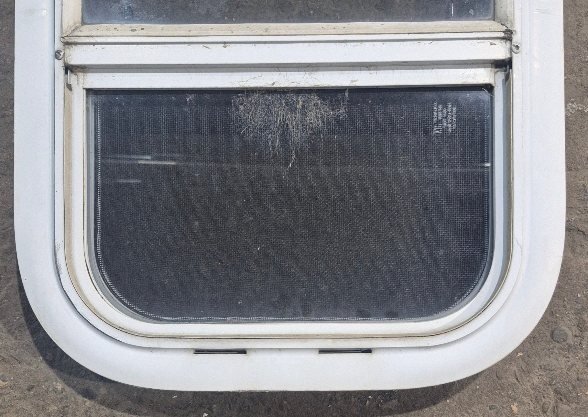 Used White Radius Opening Window : 14 1/4" W x 17 1/4" H x 1 17/8" D - Young Farts RV Parts