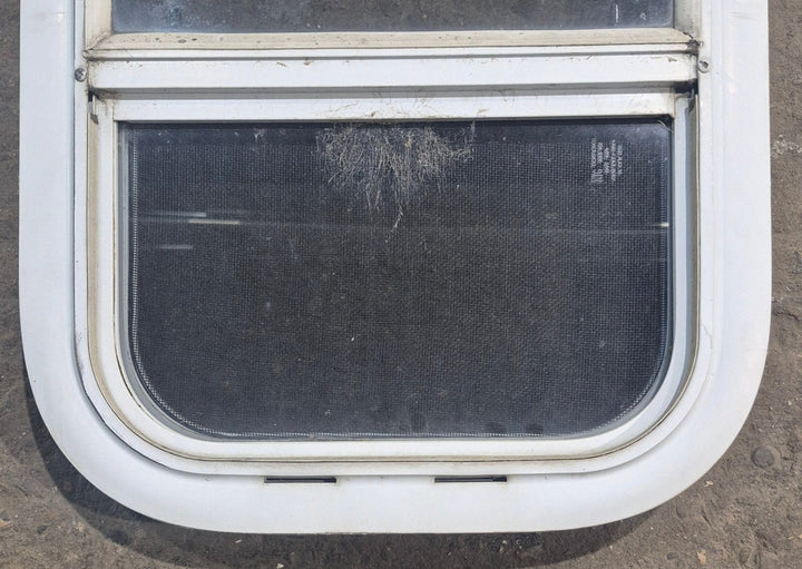 Used White Radius Opening Window : 14 1/4" W x 17 1/4" H x 1 17/8" D - Young Farts RV Parts