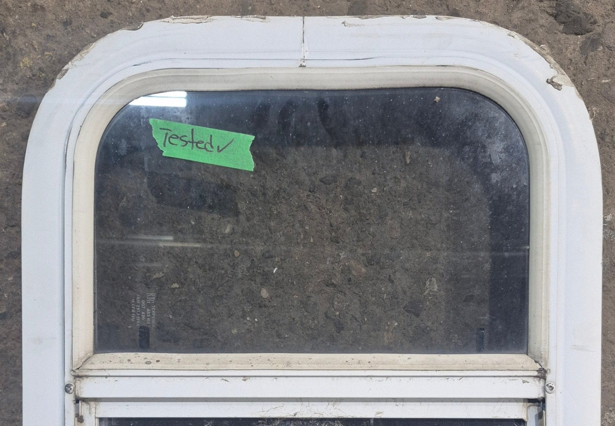 Used White Radius Opening Window : 14 1/4" W x 17 1/4" H x 1 17/8" D - Young Farts RV Parts