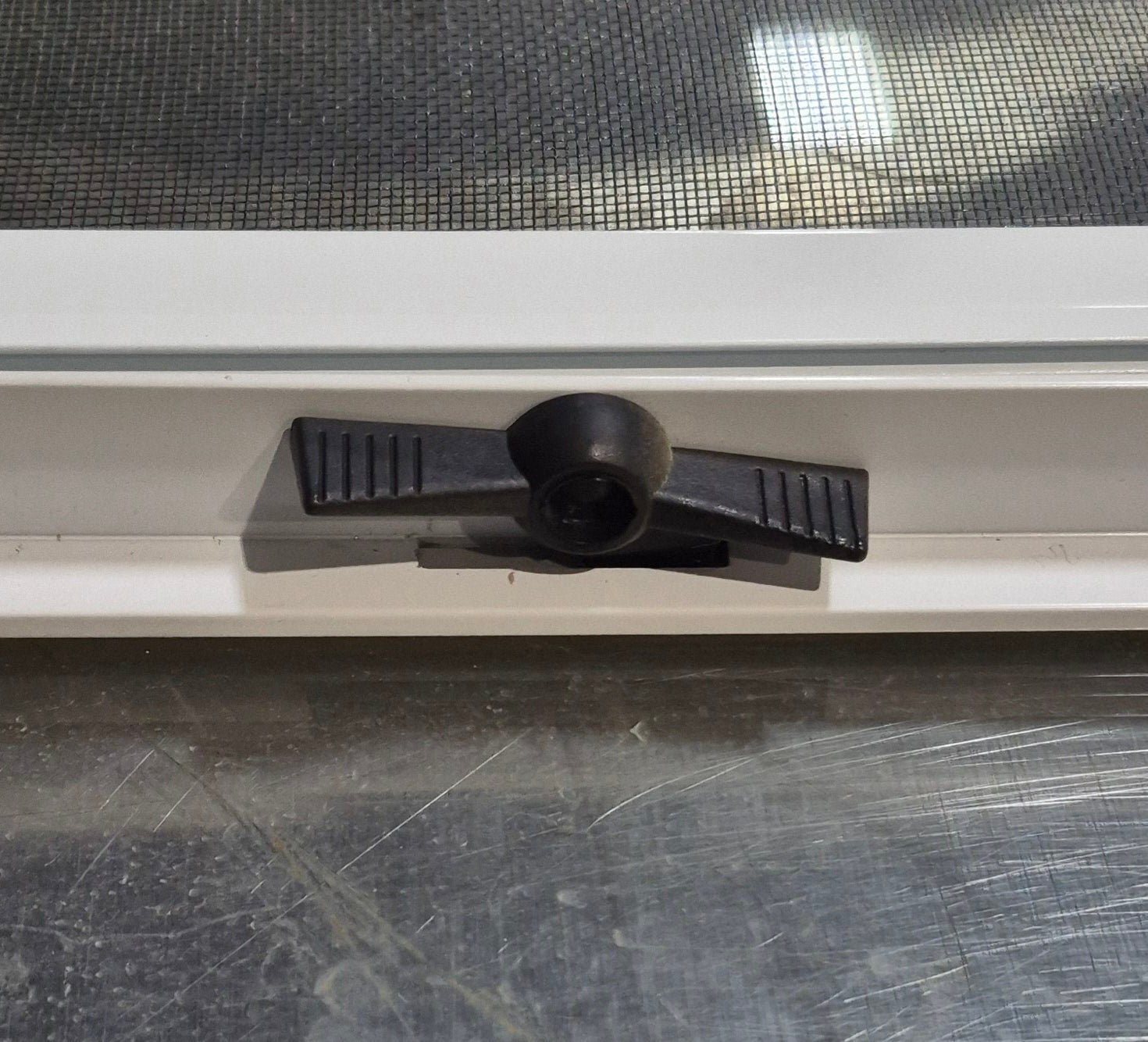 Used White Radius Opening Window : 17 1/2" W x 14 1/2" H x 1 7/8" D - Young Farts RV Parts