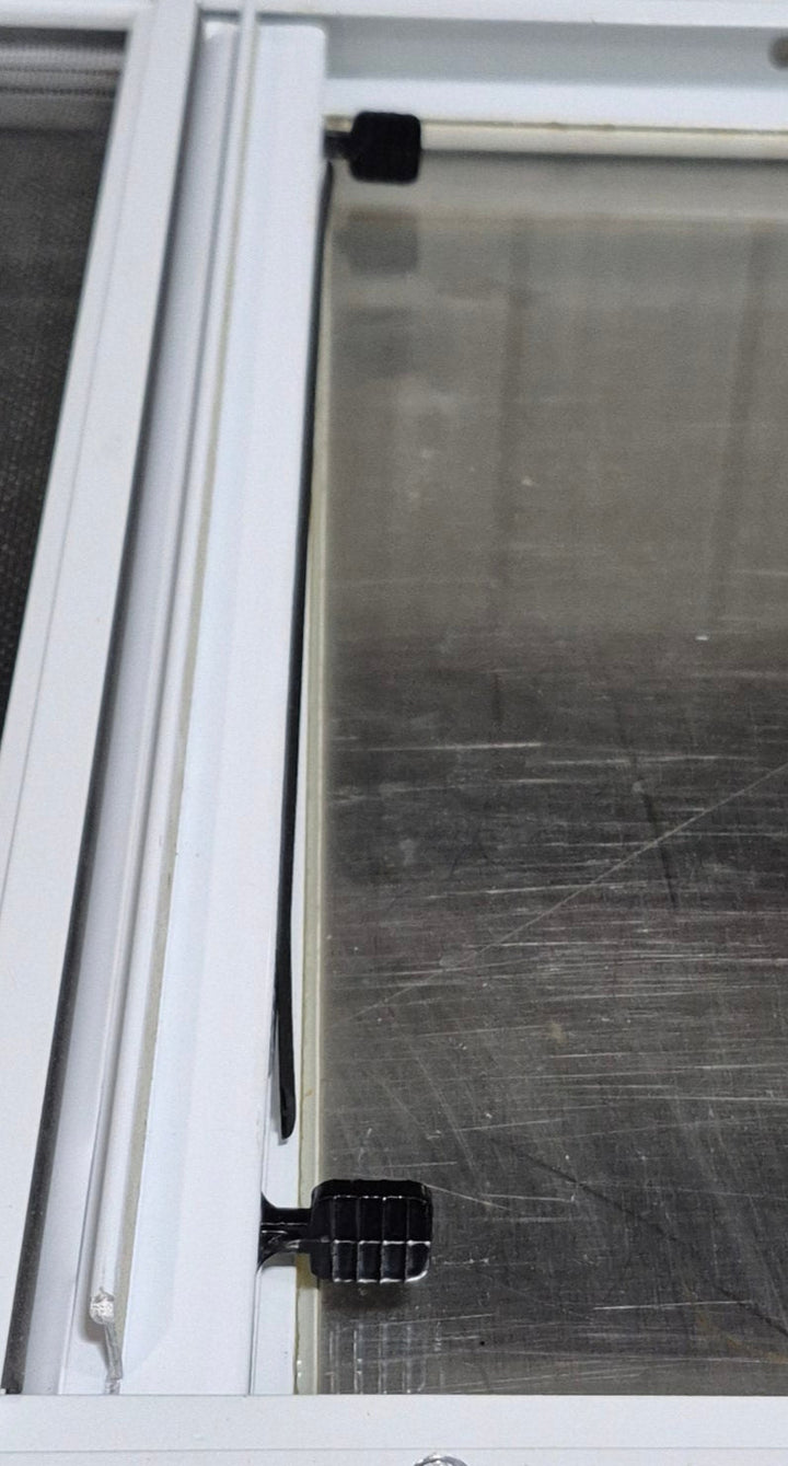 Used White Radius Opening Window : 17 1/2" W x 17 1/2" H x 1 1/8" D - Young Farts RV Parts