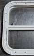 Used White Radius Opening Window : 17 1/2" W x 17 1/2" H x 1 1/8" D - Young Farts RV Parts