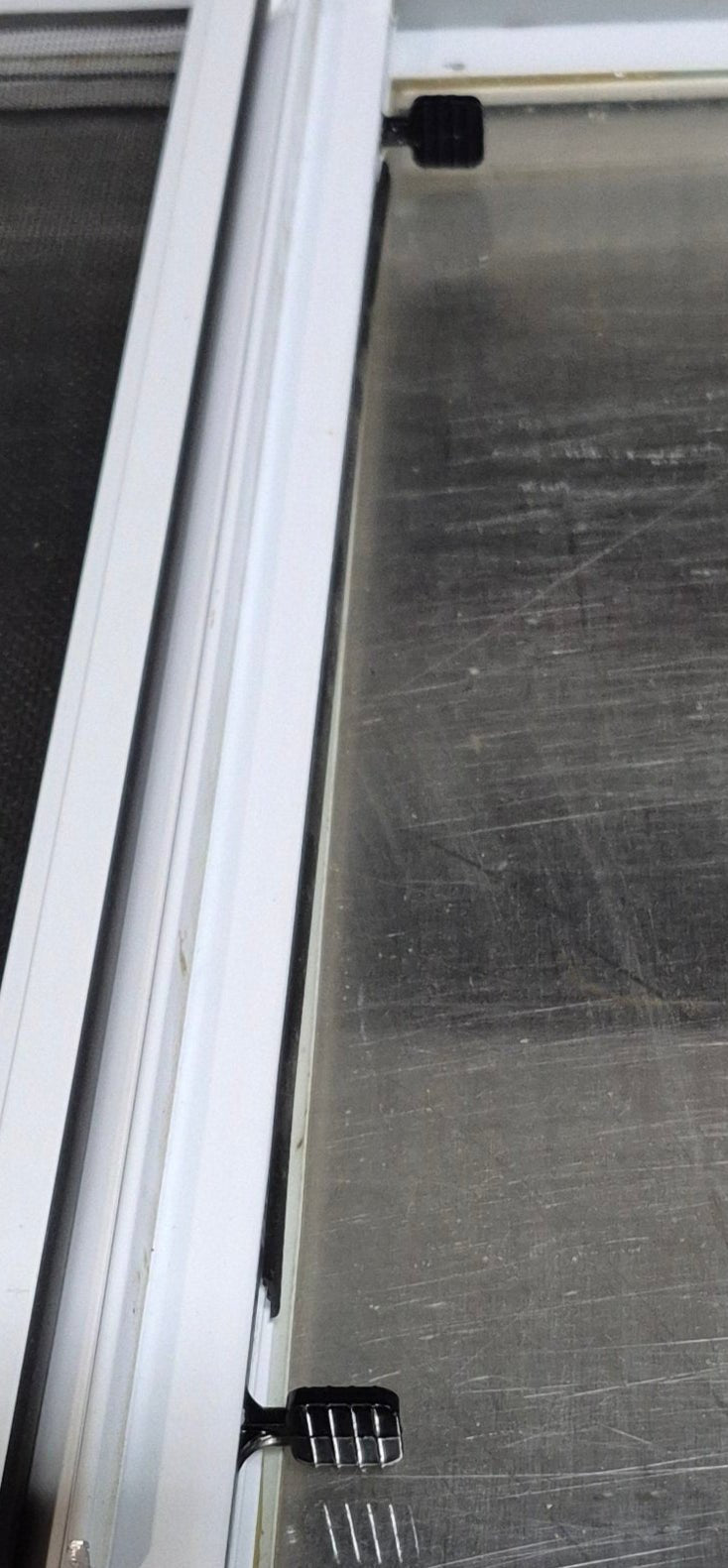 Used White Radius Opening Window : 17 1/2" W x 17 1/2" H x 1 1/8" D - Young Farts RV Parts