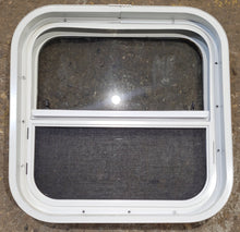 Load image into Gallery viewer, Used White Radius Opening Window : 17 1/2&quot; W x 17 1/2&quot; H x 1 7/8&quot; D - Young Farts RV Parts