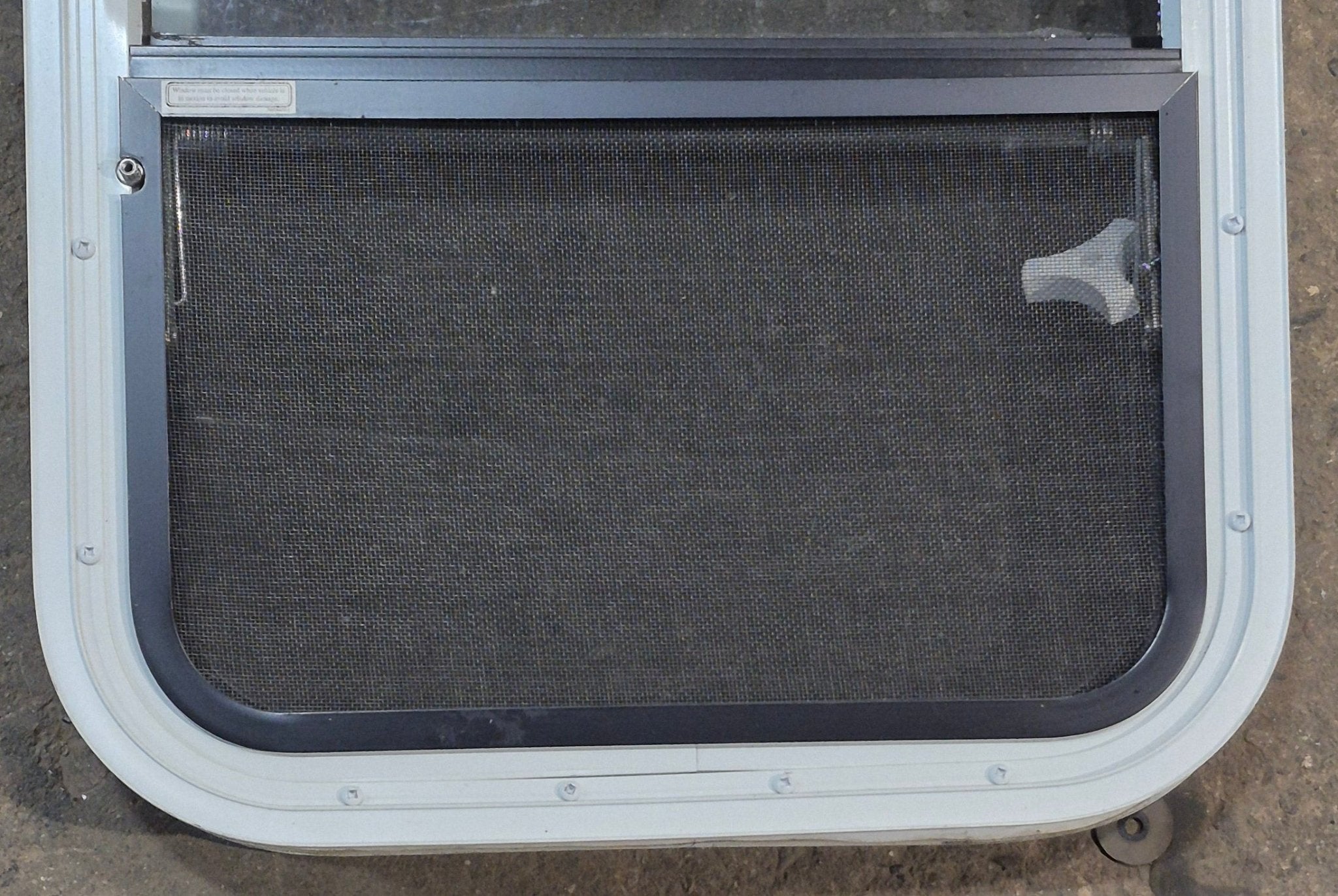 Used White Radius Opening Window : 17 1/4" W x 21 1/4" H x 1 3/4" D - Young Farts RV Parts