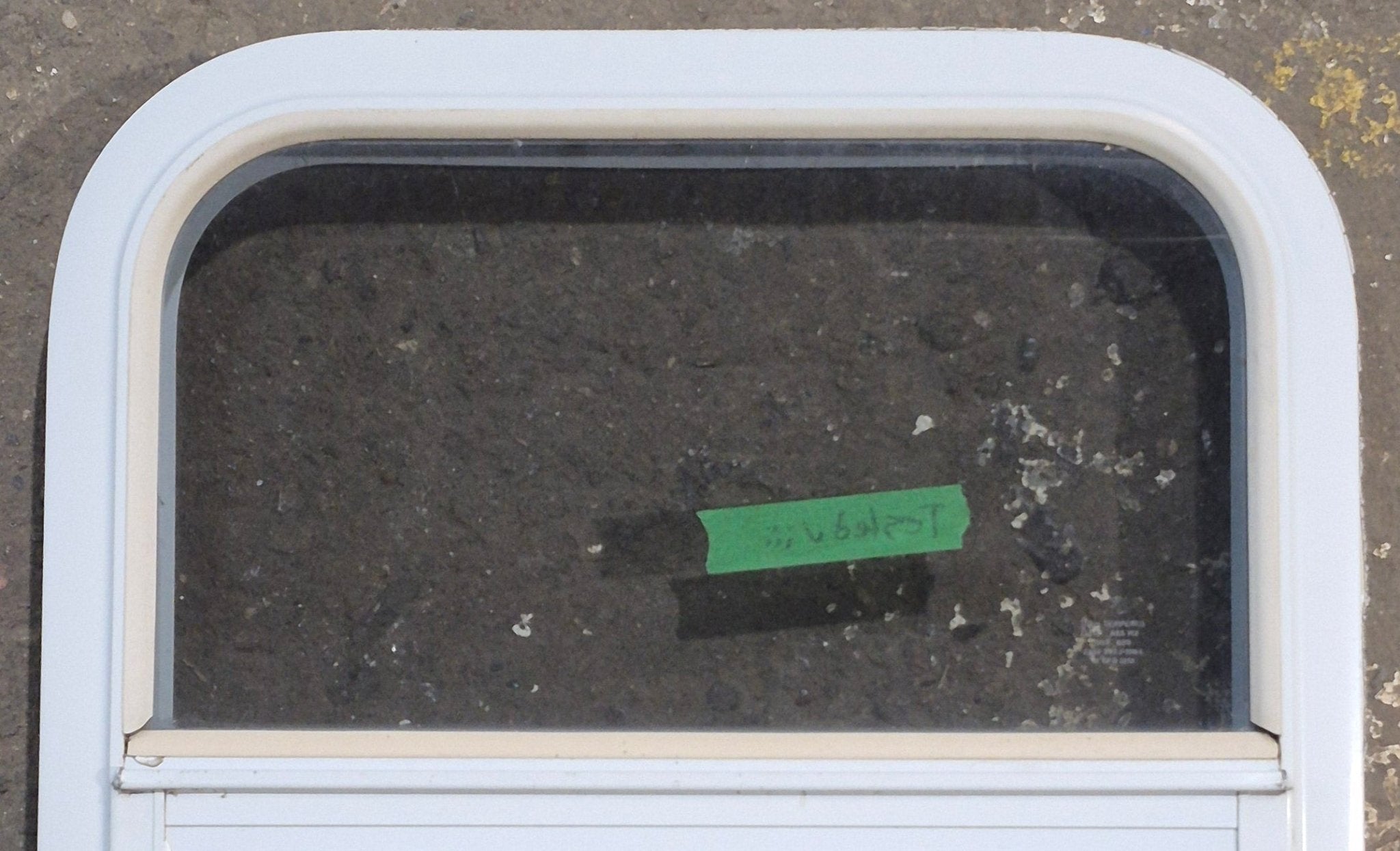Used White Radius Opening Window : 17 1/4" W x 21 1/4" H x 1 3/4" D - Young Farts RV Parts