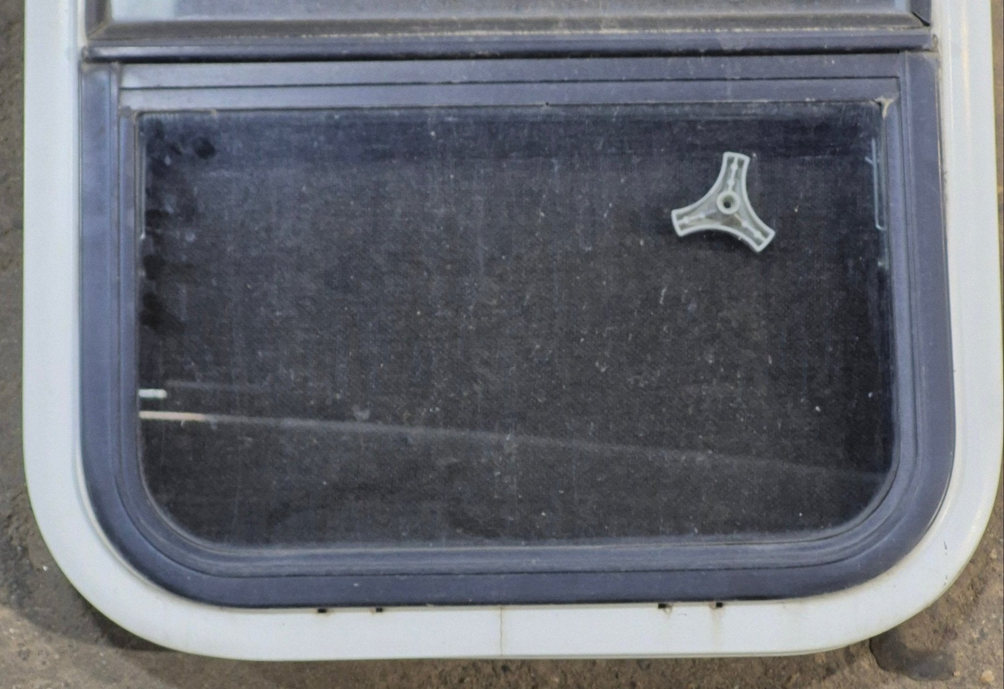 Used White Radius Opening Window : 17 1/4" W x 21 1/4" H x 1 3/4" D - Young Farts RV Parts