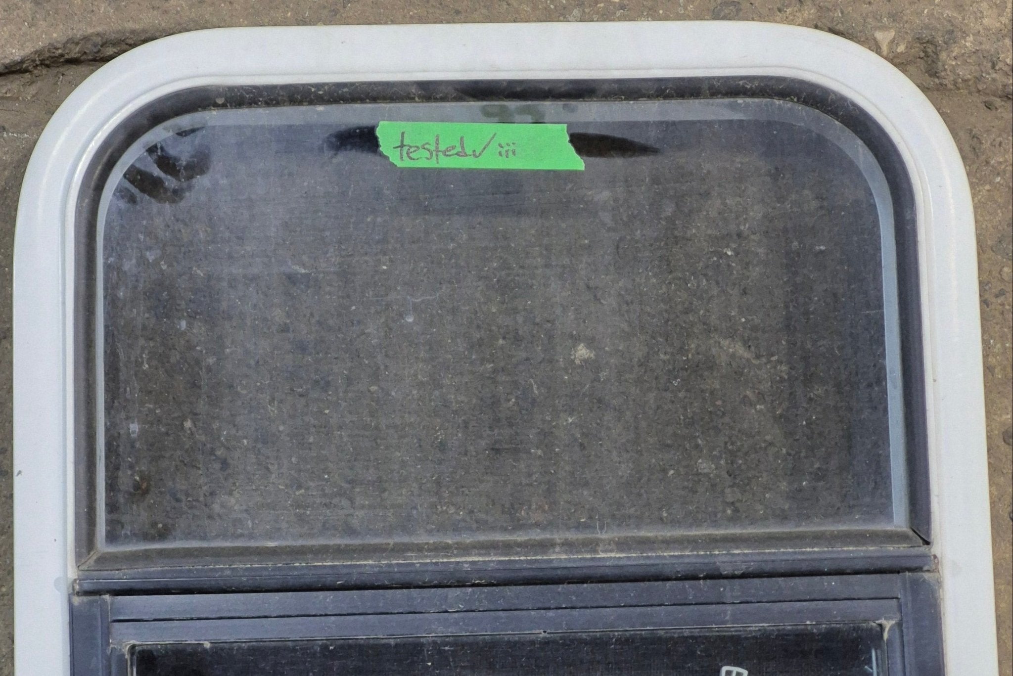 Used White Radius Opening Window : 17 1/4" W x 21 1/4" H x 1 3/4" D - Young Farts RV Parts