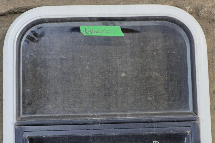 Used White Radius Opening Window : 17 1/4" W x 21 1/4" H x 1 3/4" D - Young Farts RV Parts