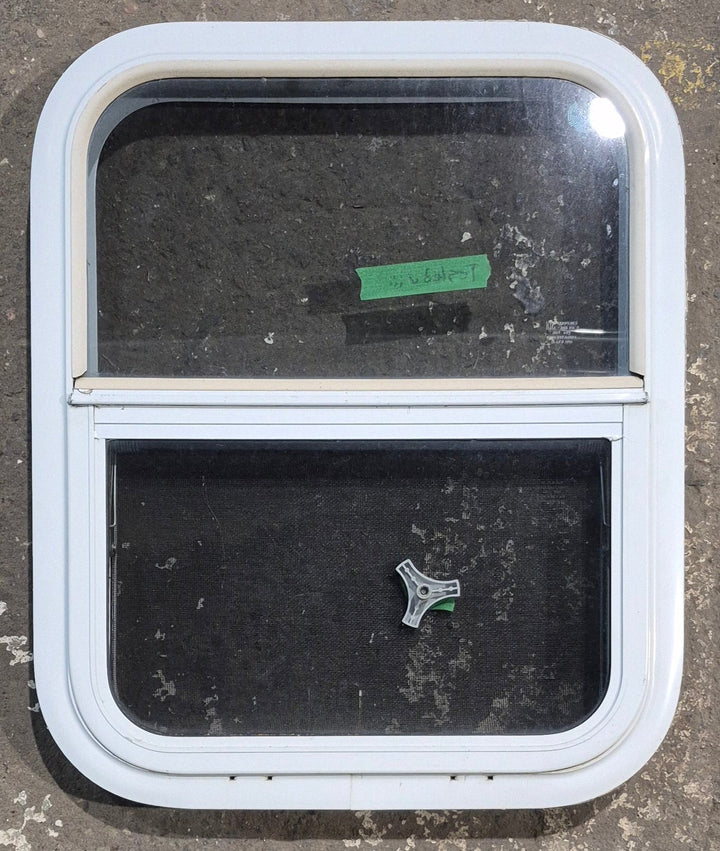 Used White Radius Opening Window : 17 1/4" W x 21 1/4" H x 1 3/4" D - Young Farts RV Parts