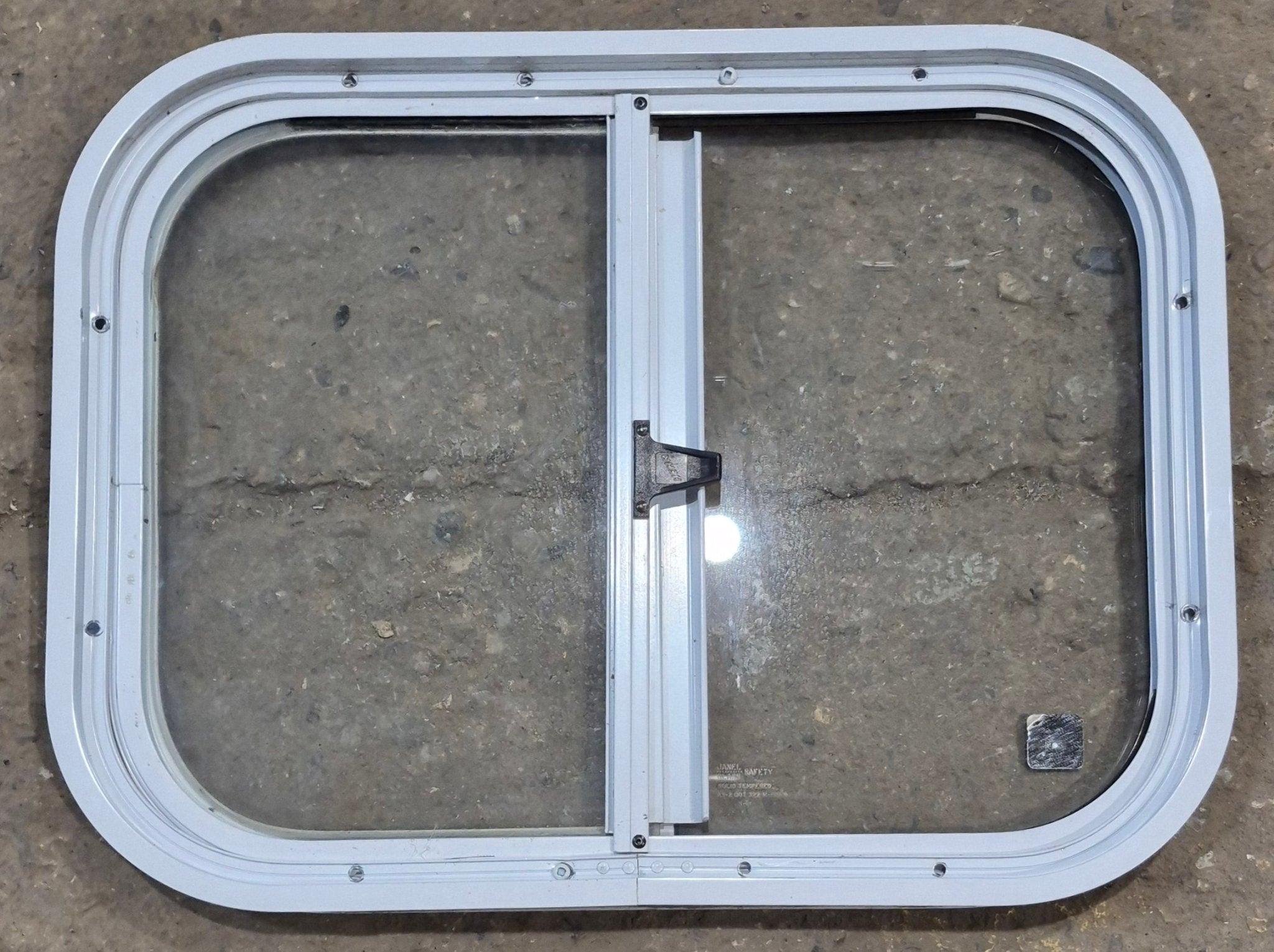 Used White Radius Opening Window : 19 1/2" W x 14 1/2" H x 1 1/4" D - Young Farts RV Parts