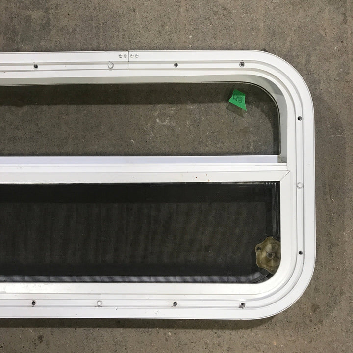 Used White Radius Opening Window : 23 1/2" W x 14 1/2" H x 1 7/8" D - Young Farts RV Parts