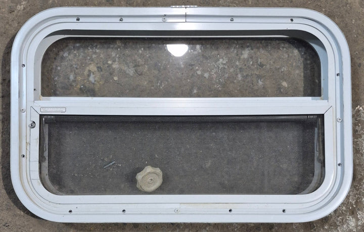Used White Radius Opening Window : 23 1/2" W x 14 1/2" H x 1 7/8" D - Young Farts RV Parts