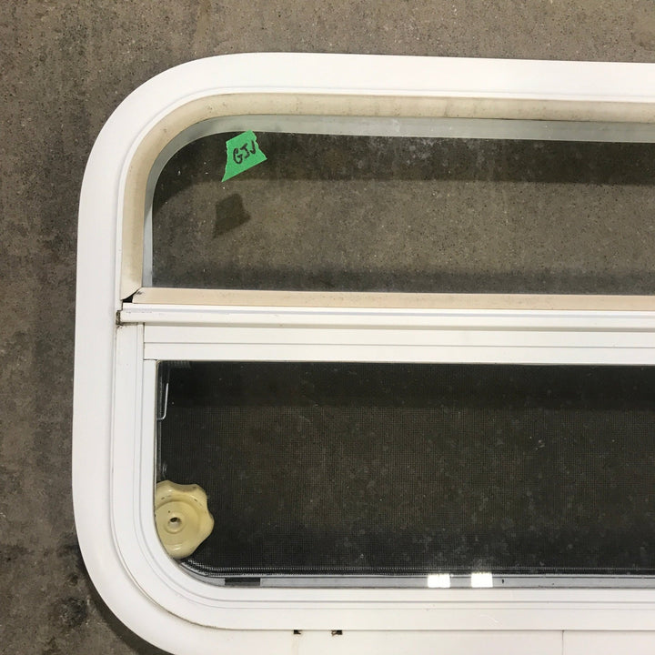 Used White Radius Opening Window : 23 1/2" W x 14 1/2" H x 1 7/8" D - Young Farts RV Parts