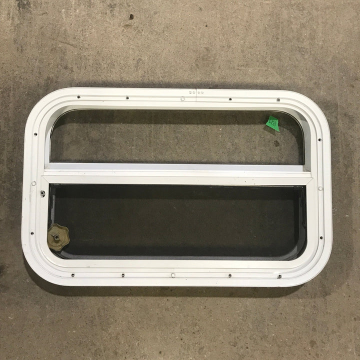 Used White Radius Opening Window : 23 1/2" W x 14 1/2" H x 1 7/8" D - Young Farts RV Parts
