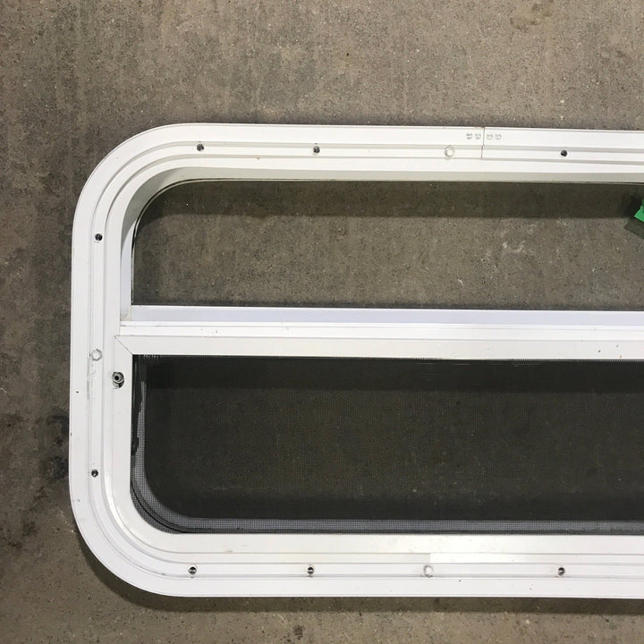 Used White Radius Opening Window : 23 1/2" W x 14 1/2" H x 1 7/8" D - Young Farts RV Parts