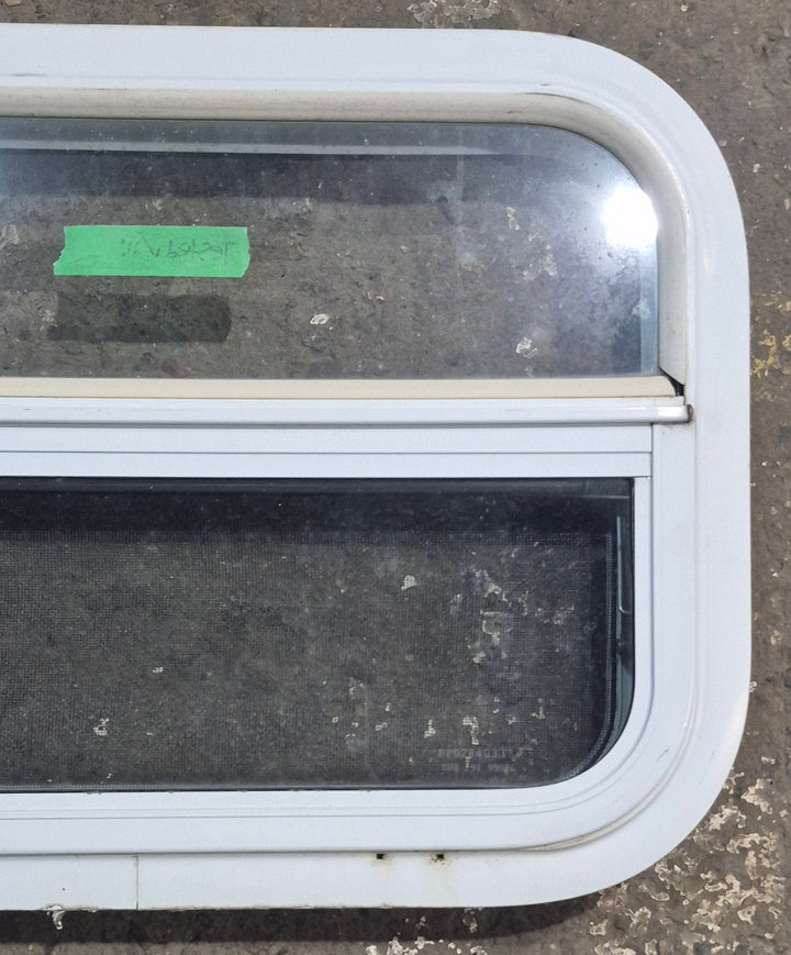 Used White Radius Opening Window : 23 1/2" W x 14 1/4" H x 1 7/8" D - Young Farts RV Parts