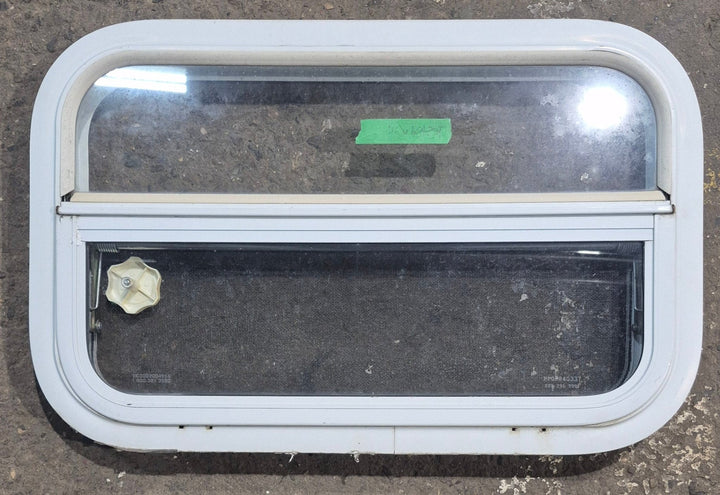Used White Radius Opening Window : 23 1/2" W x 14 1/4" H x 1 7/8" D - Young Farts RV Parts
