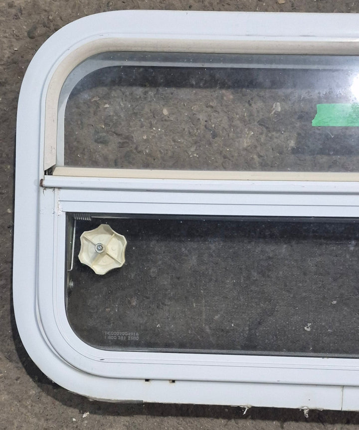 Used White Radius Opening Window : 23 1/2" W x 14 1/4" H x 1 7/8" D - Young Farts RV Parts