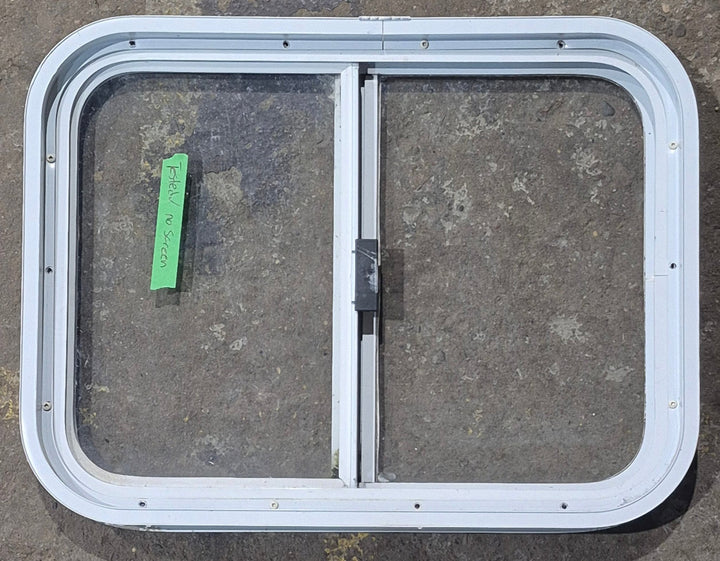 Used White Radius Opening Window : 23 1/2" W x 17 1/2" H x 1 7/8" D - Young Farts RV Parts