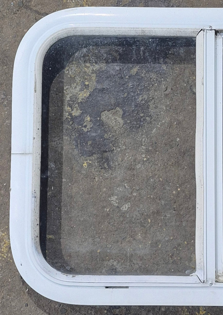 Used White Radius Opening Window : 23 1/2" W x 17 1/2" H x 1 7/8" D - Young Farts RV Parts