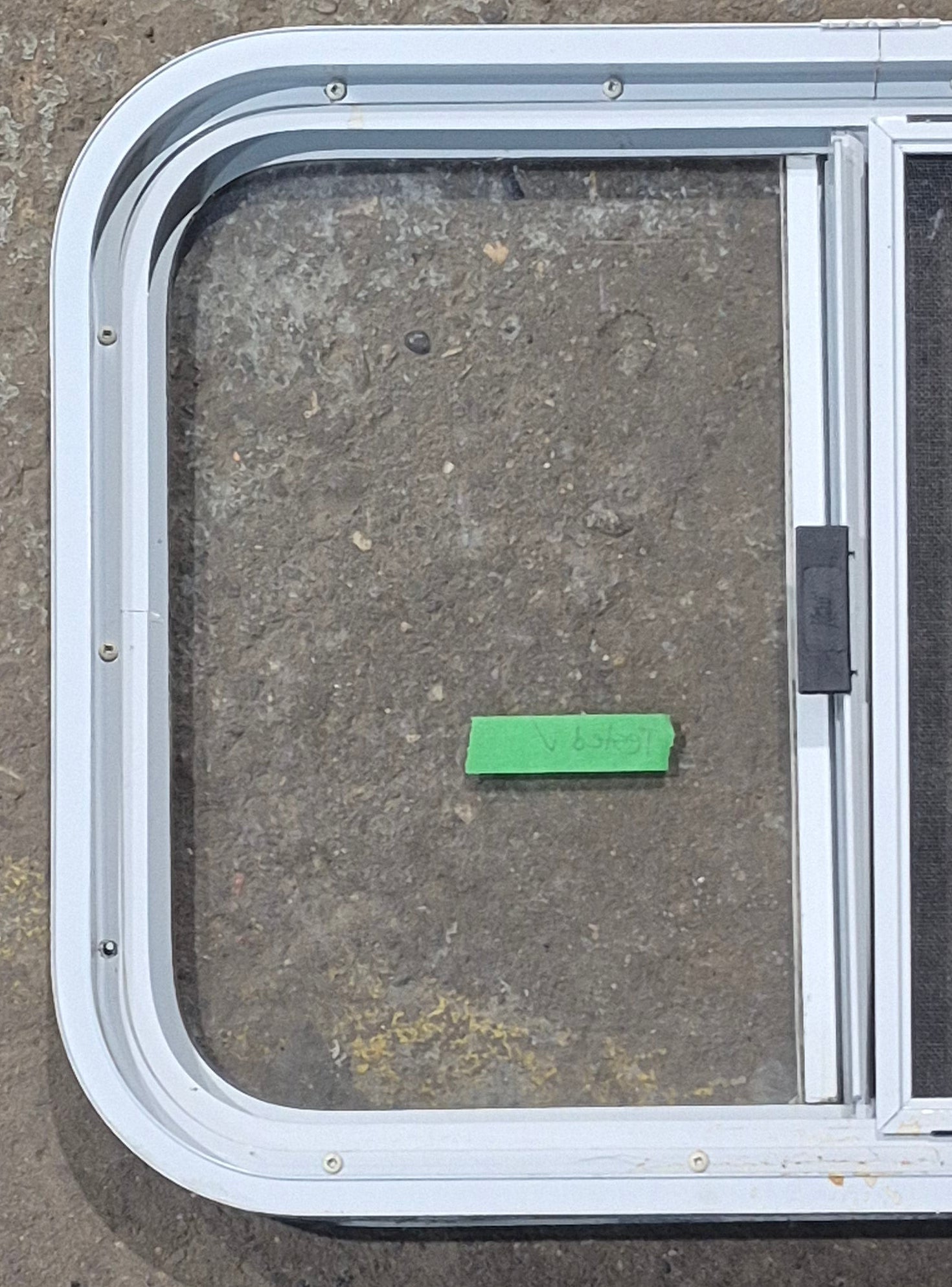 Used White Radius Opening Window : 23 1/2" W x 17 1/2" H x 1 7/8" D - Young Farts RV Parts